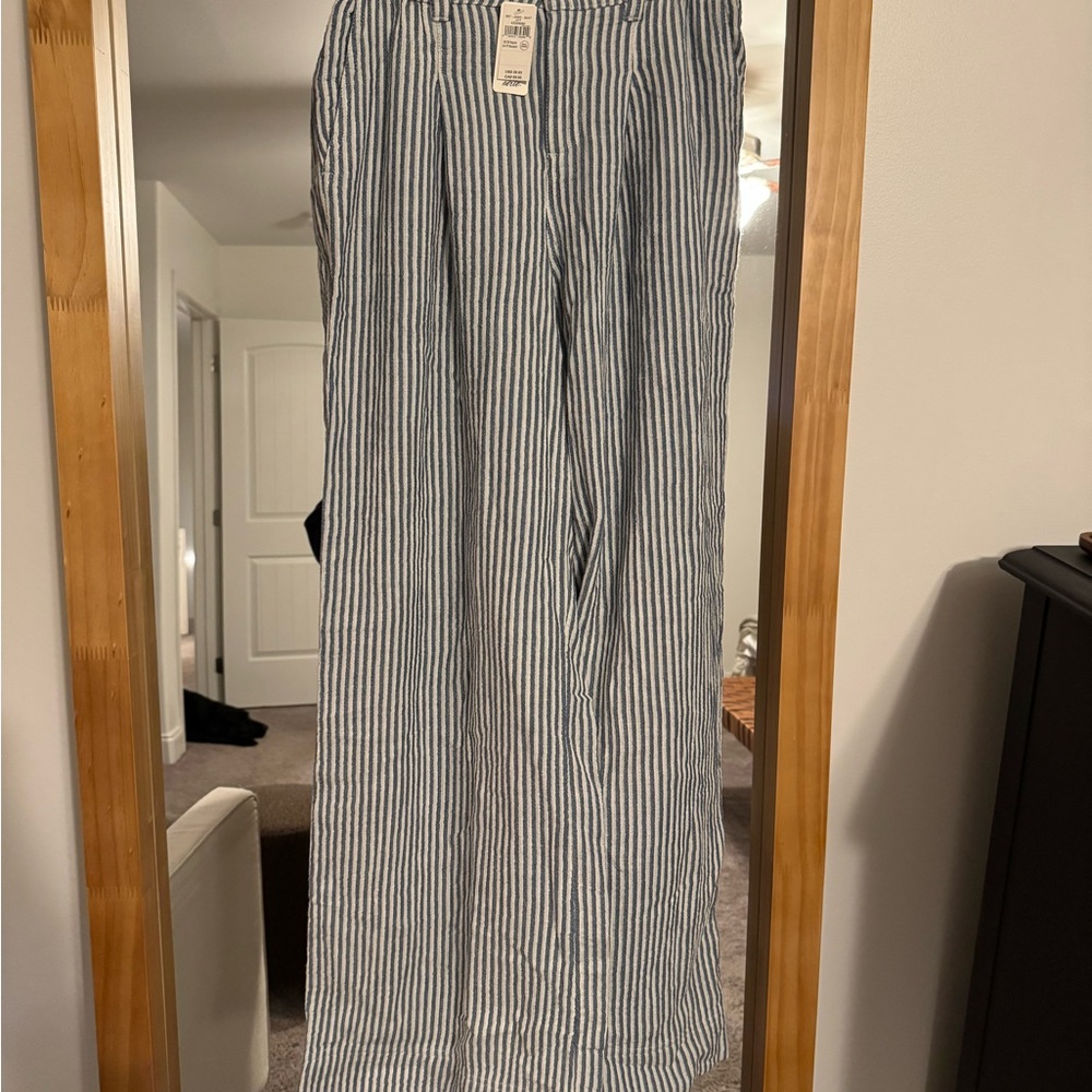 American Eagle cotton wide leg Striped Pants - Blue and White